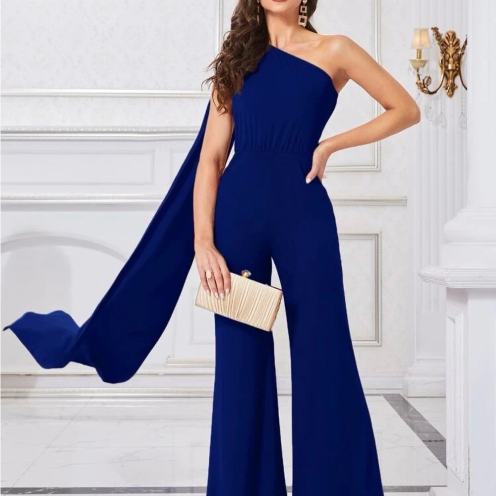 Women's One-Shoulder Wide-Leg Jumpsuit - Royal Blue